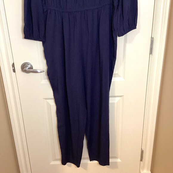 NWT Old Navy Women's Long Blue Jumpsuit Size L Long Sleeves Pockets Comfy Flowy - Picture 3 of 10